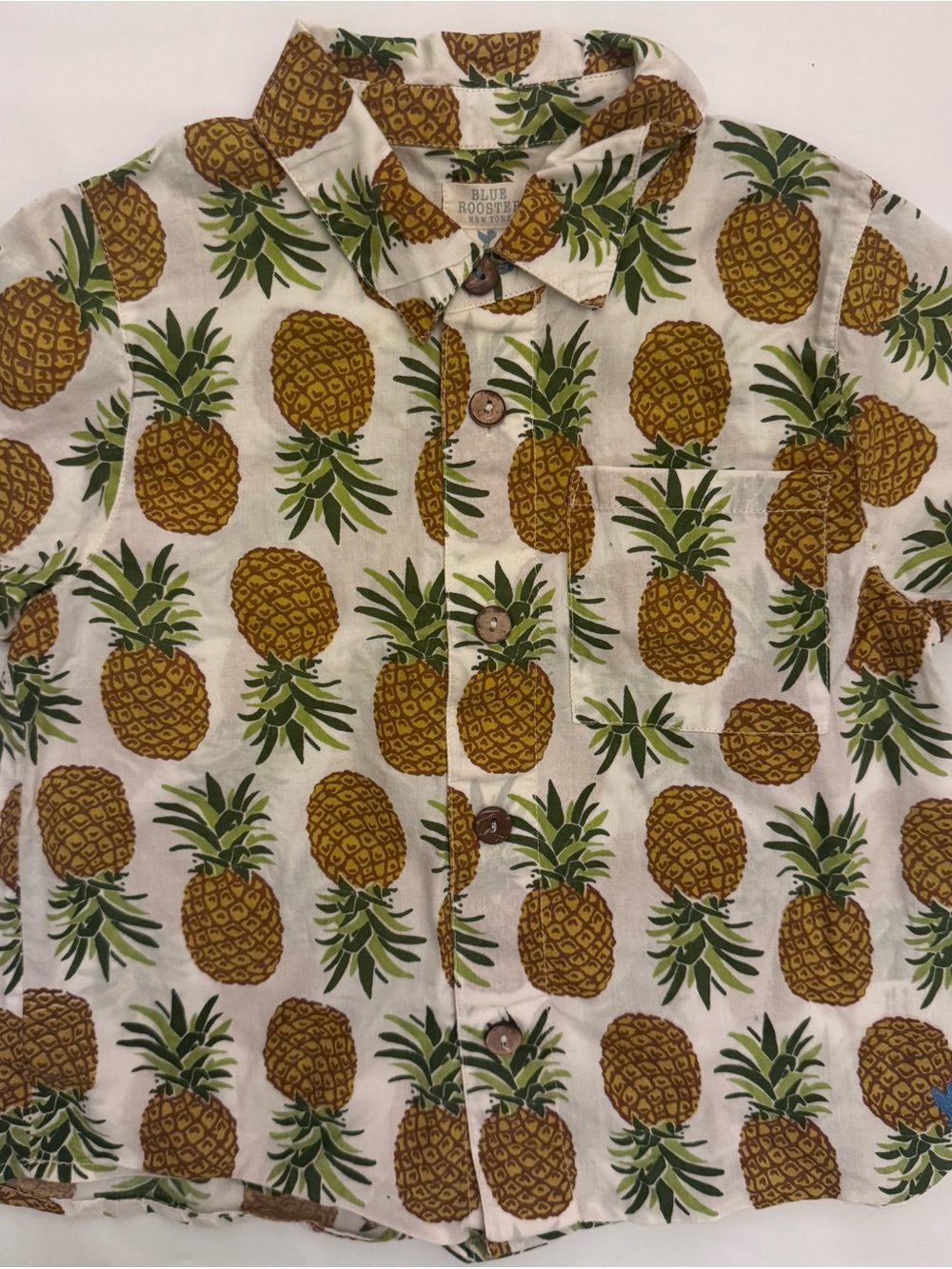 Blue Rooster (Pink Chicken) Pineapple Print Shirt - 4t